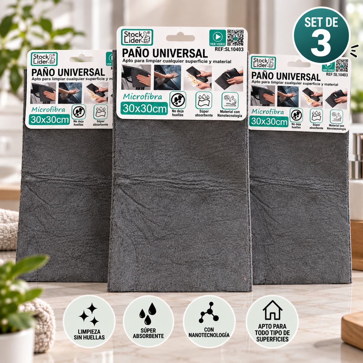 Paño Mágico Universal de Microfibra 30x30 cm | Superabsorbente | Limpieza sin Huellas