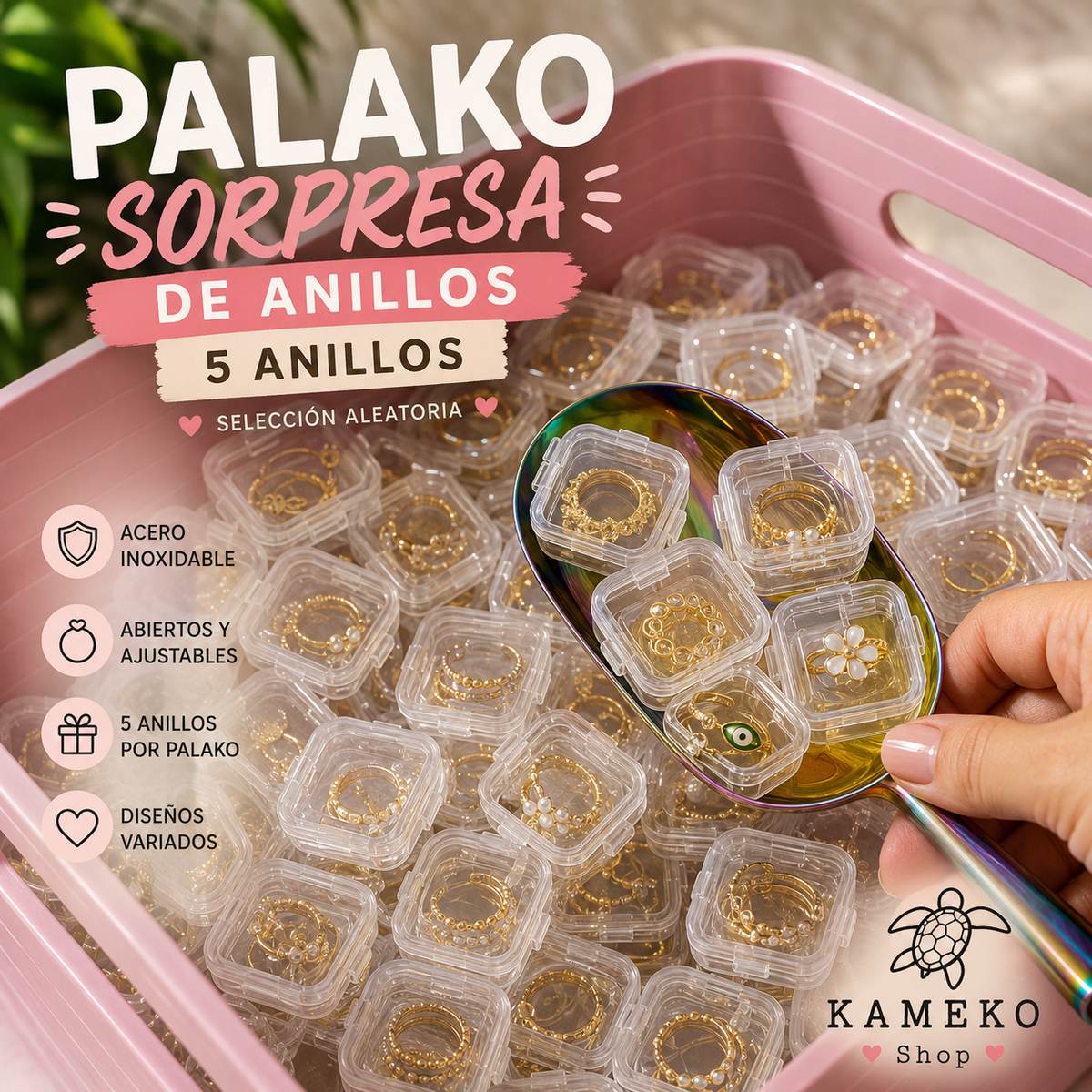 💍 PALAKO DE ANILLOS DE ACERO INOXIDABLE – 5 UNIDADES