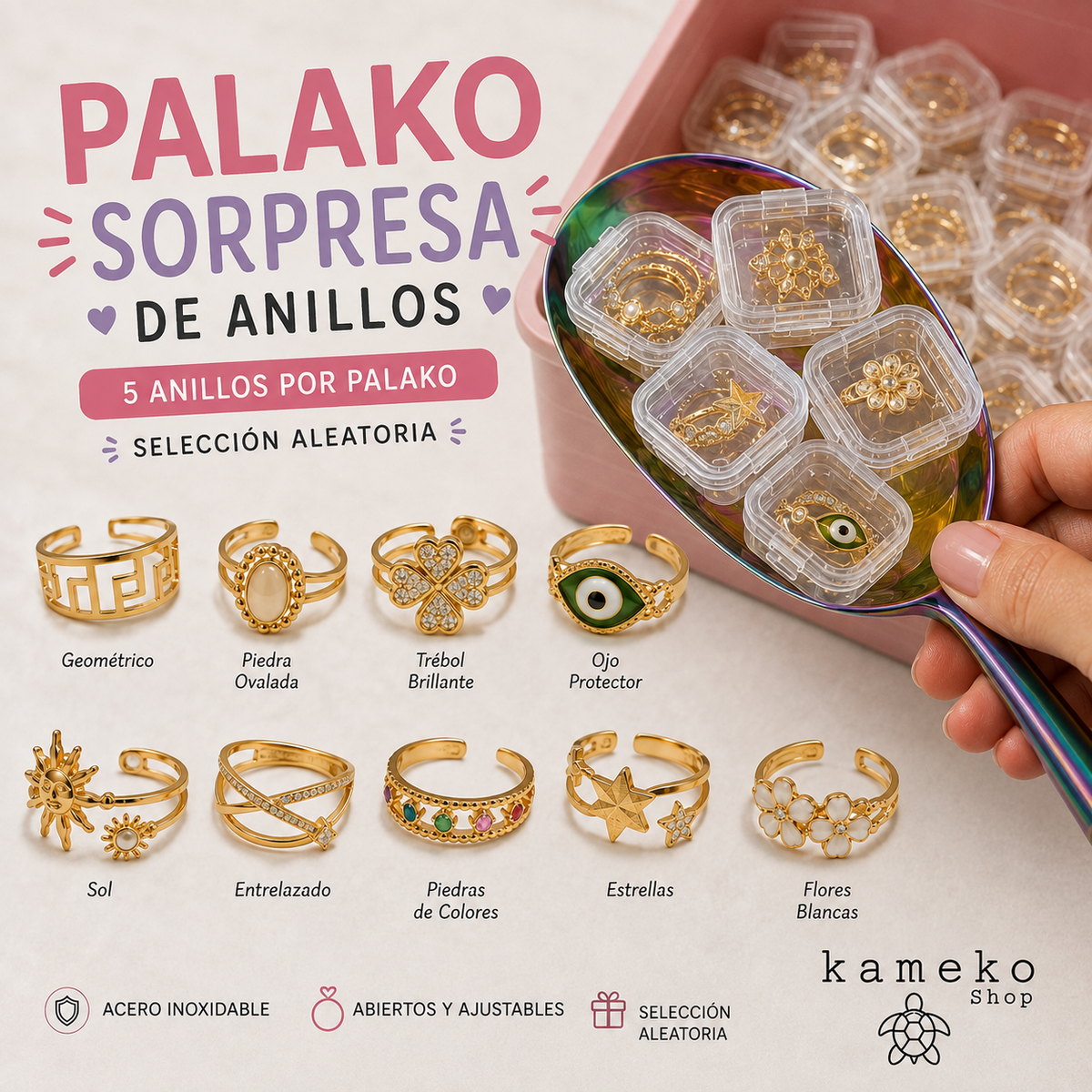 💍 PALAKO DE ANILLOS DE ACERO INOXIDABLE – 5 UNIDADES