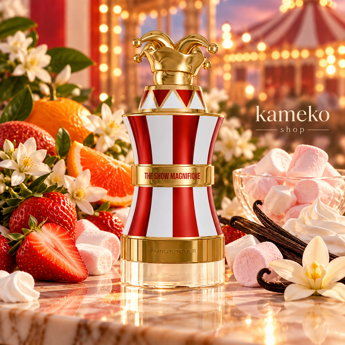Paris Corner Show Magnifique Eau de Parfum 100 ml | Perfume Árabe Dulce Gourmand de Fresa, Marshmallow y Vainilla