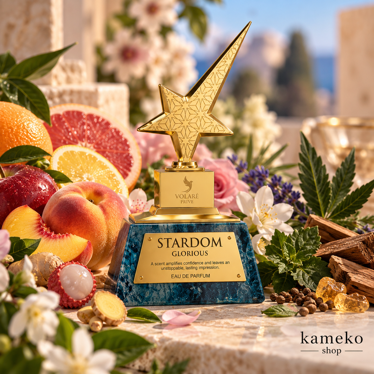 Volare Stardom Glorious | Perfume Árabe Unisex 100 ml | Melocotón, Lichi, Té Verde, Vainilla y Almizcle