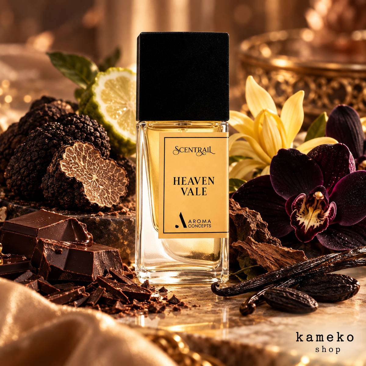 Heaven Vale | Perfume Árabe Unisex 50 ml | Chocolate Negro, Vainilla, Trufa y Orquídea Negra
