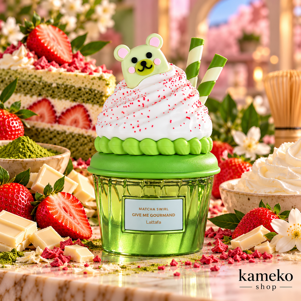 Lattafa Matcha Swirl | Perfume Árabe Femenino Dulce Gourmand de Fresa, Tarta de Matcha y Chocolate Blanco